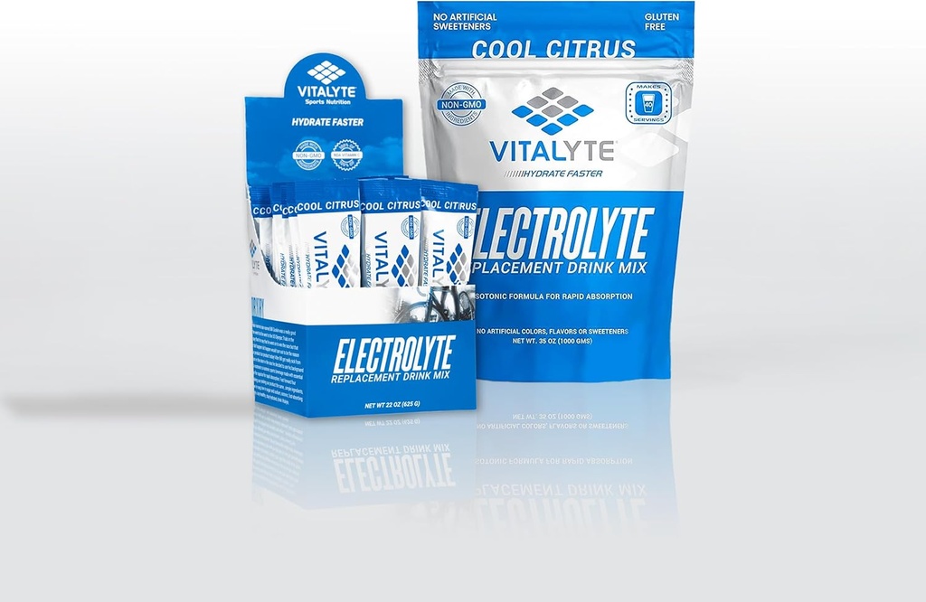 Vitalyte Electrolyte Powder Drink Mix Bundle, 1 Standup Pouch + 25 Count Packet, Gluten Free Post Treening Pulber Drink Mix, Cool Citrus Maitse