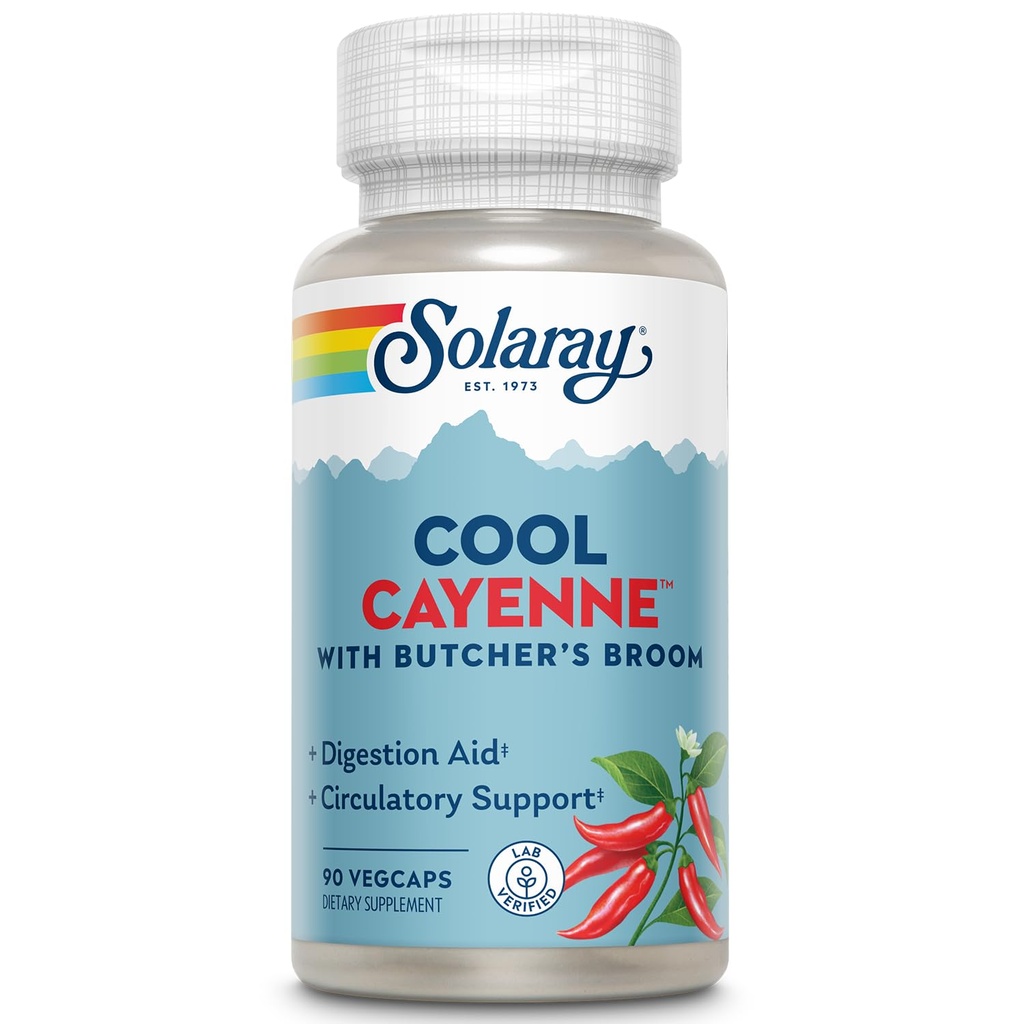 SOLARAY Cool Cayenne Pepper 40 000 HU koos lihunikega luua tervisliku ringluse toetamiseks | 90 VegCaps