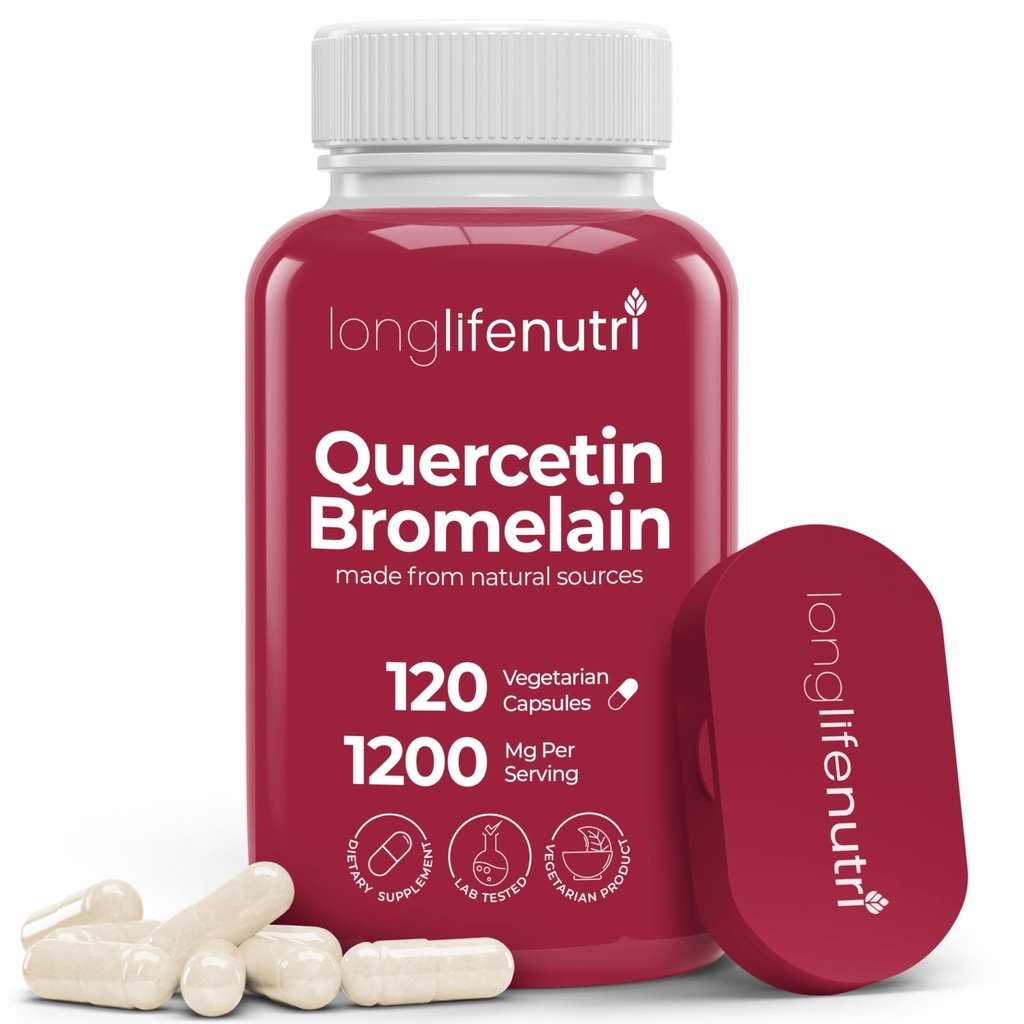 LongLifeNutri Quercetin 1000mg koos Bromelain 200mg - 120 taimekapslid, orgaaniline dihüdraat Kompleks liigeste liikuvuse ja hingamisteede tasakaalu, 2-kuuline pakkumine, GMP sertifitseeritud, valmistatud USA-s