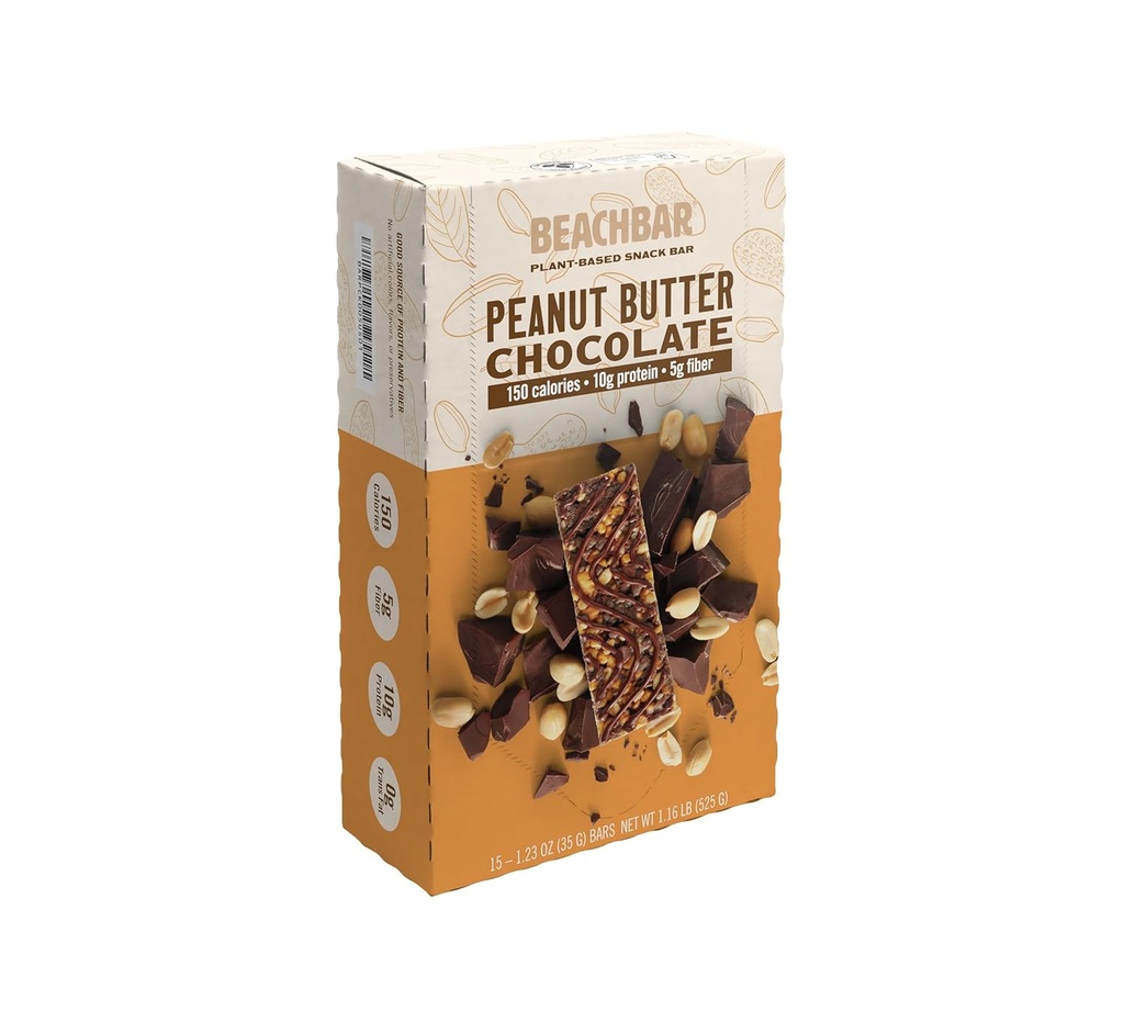 BODi BEACHBAR Taimepõhine maapähklivõi šokolaad – valgurikas Vegan Snack Bar, Gluteenivaba, madal glükeemiline indeks, 10 g valku, 150 kalorit, 15 baari karbi kohta