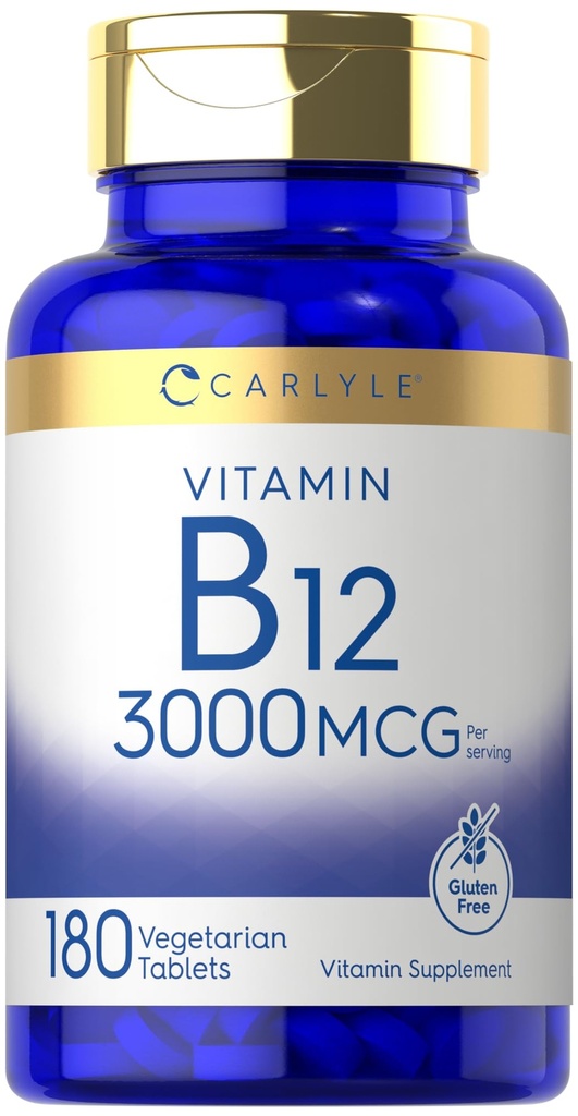 Carlyle B12 Vitamiin 3000 mcg | 180 tabletti | Taimetoitlane täiendus | Mitte-GMO & Gluteenivaba
