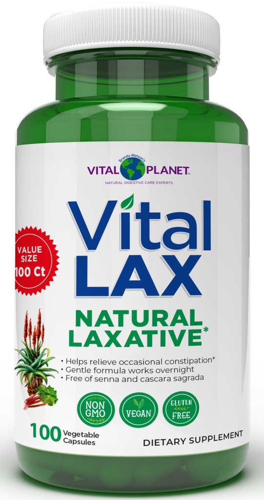 Vital Planet - Vital Lax Natural Laxative Cleanse Supplement aeg-ajalt kõhukinnisus, Magneesium hüdroksiidi, Slippery Elm, Aloe ja Triphala toetada soole korrapärasus 100 kapslit