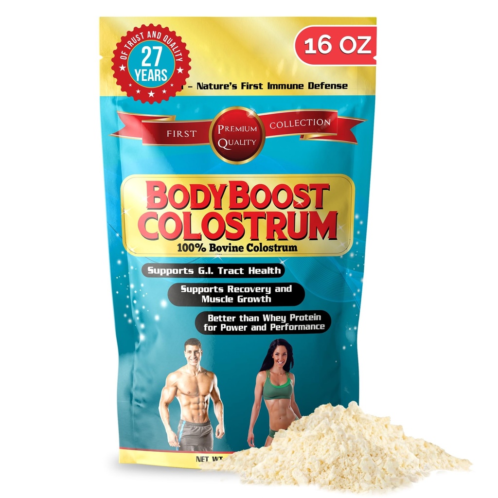 BodyBoost Terve ternespiim, 100% Veise ternespiimapulber, Immunoglobuliini ja laktoferriiniga Immuunsüsteemi võimendaja, Rohusööda ternespiima soolestiku tervisele, 16 oz