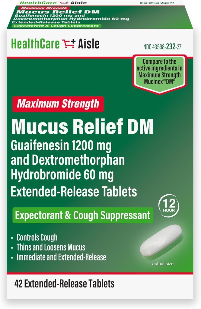 HealthCareAisle Guaifenesin 1200 mg dekstrometorfaanhüdrobromiid 60 mg laiendatud vabanemisega tabletid - 42 loend - lima relief ootaja ja köha supressant, mis on loodud rindkere ummistuse leevendamiseks