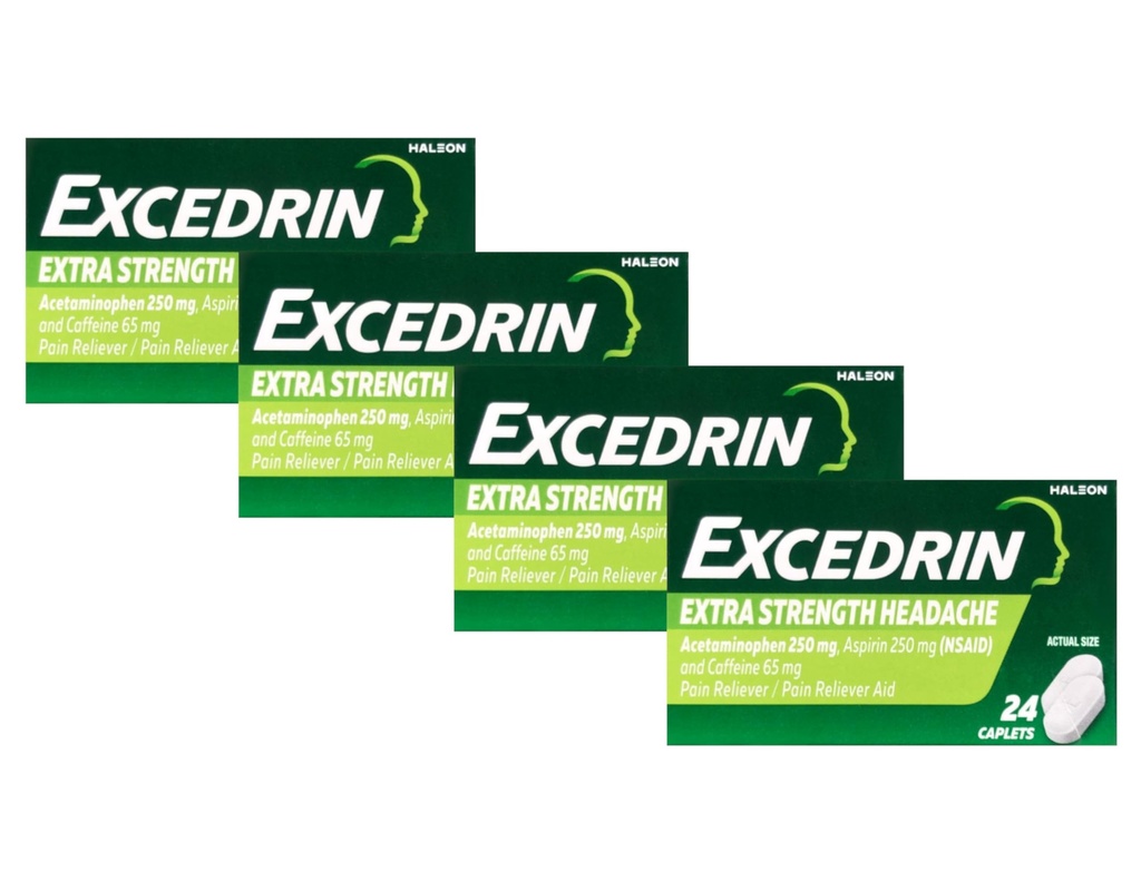 Excedrin Extra Tugevus, Atsetaminofeen, Aspiriin (NSAID) ja Kofeiin, 24 ct (Pack of 4)