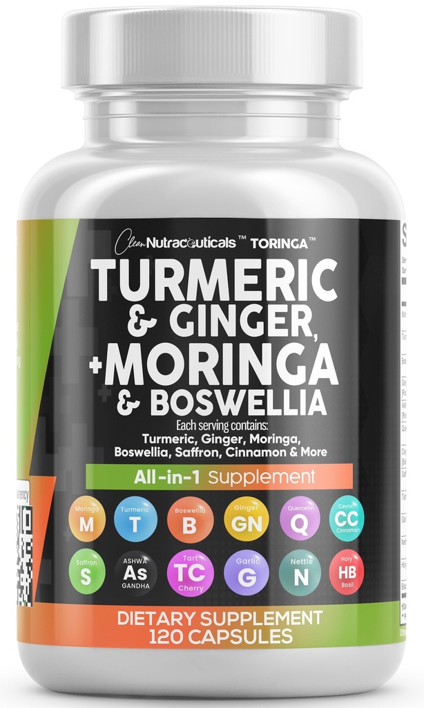 Puhas Nutraceuticals Turmeric Moringa Supplement | Ginger Boswellia Saffron - Supplement for Women and Men with Ceylon Cinnamon, Tart Cherry, Quercetin Garlic Nettle Holy Basil - 1Pack