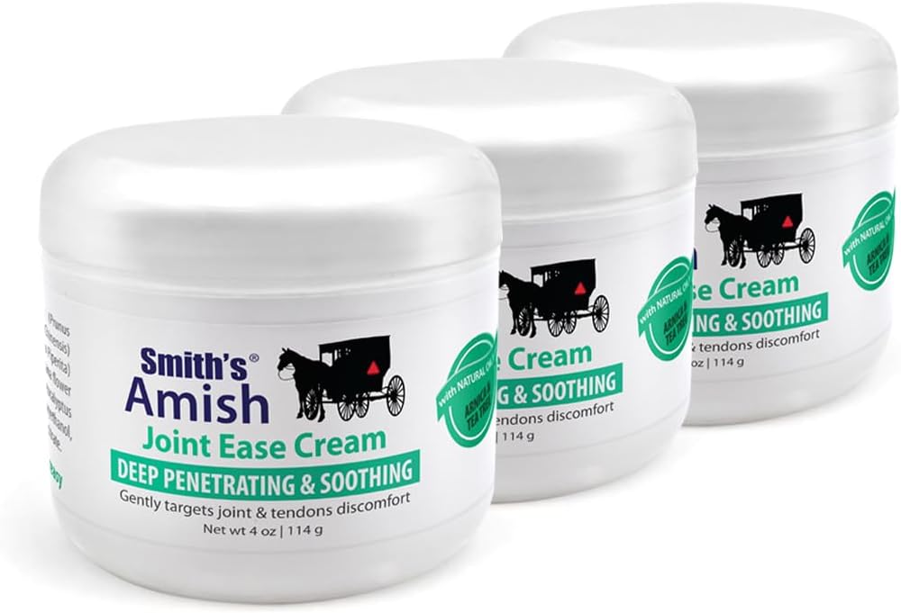 Smithi Amish JointEase rahustav Cream 3 Pack (kolm 4 oz Jars) koos Arnica, teepuu, Eucalyptus, piparmünt ja Rosemary