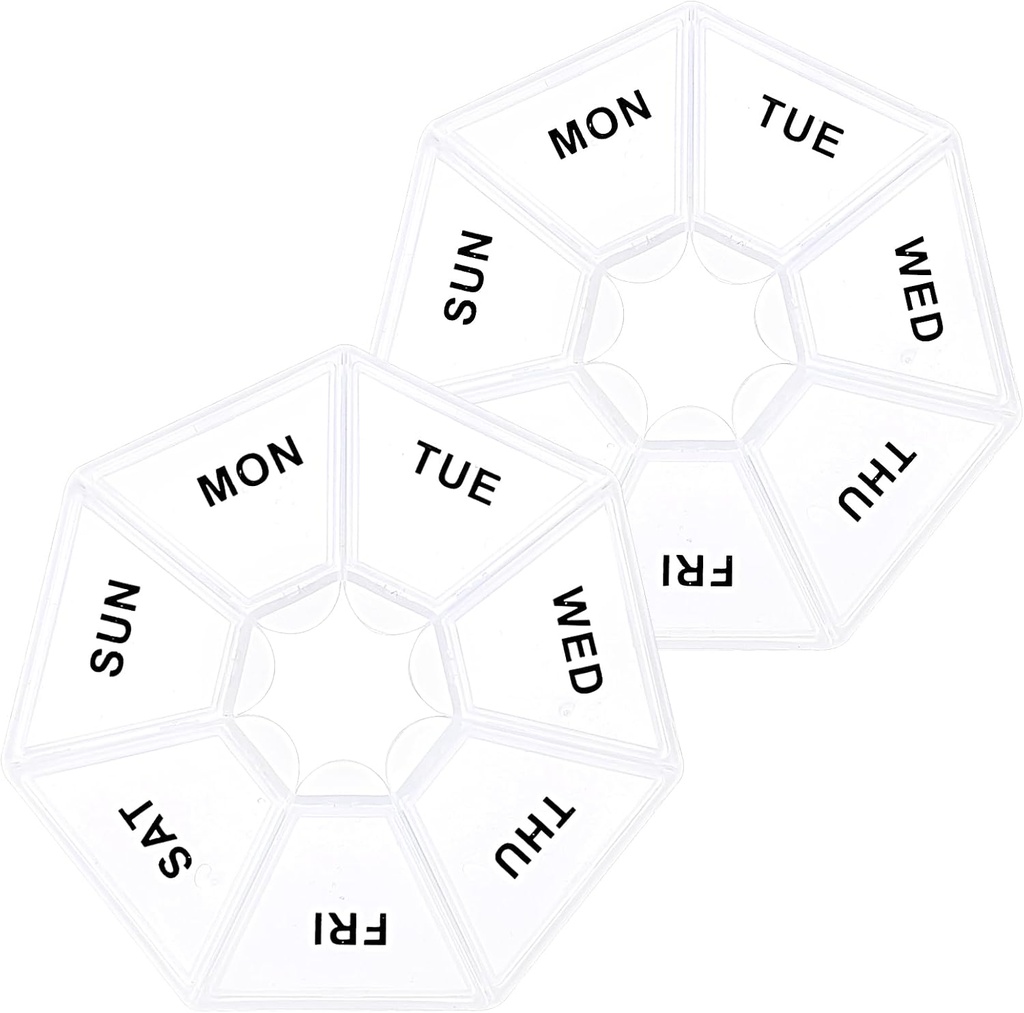 Sibba 7 Day Pill Organizer, 2 Pcs Medicine Pill Box, Daily Pill Holder, Portable Travel Pill Container Holder for Pocket or Purse, Medicine Planner for Vitamins Fish Oil, Supplements(Clear)