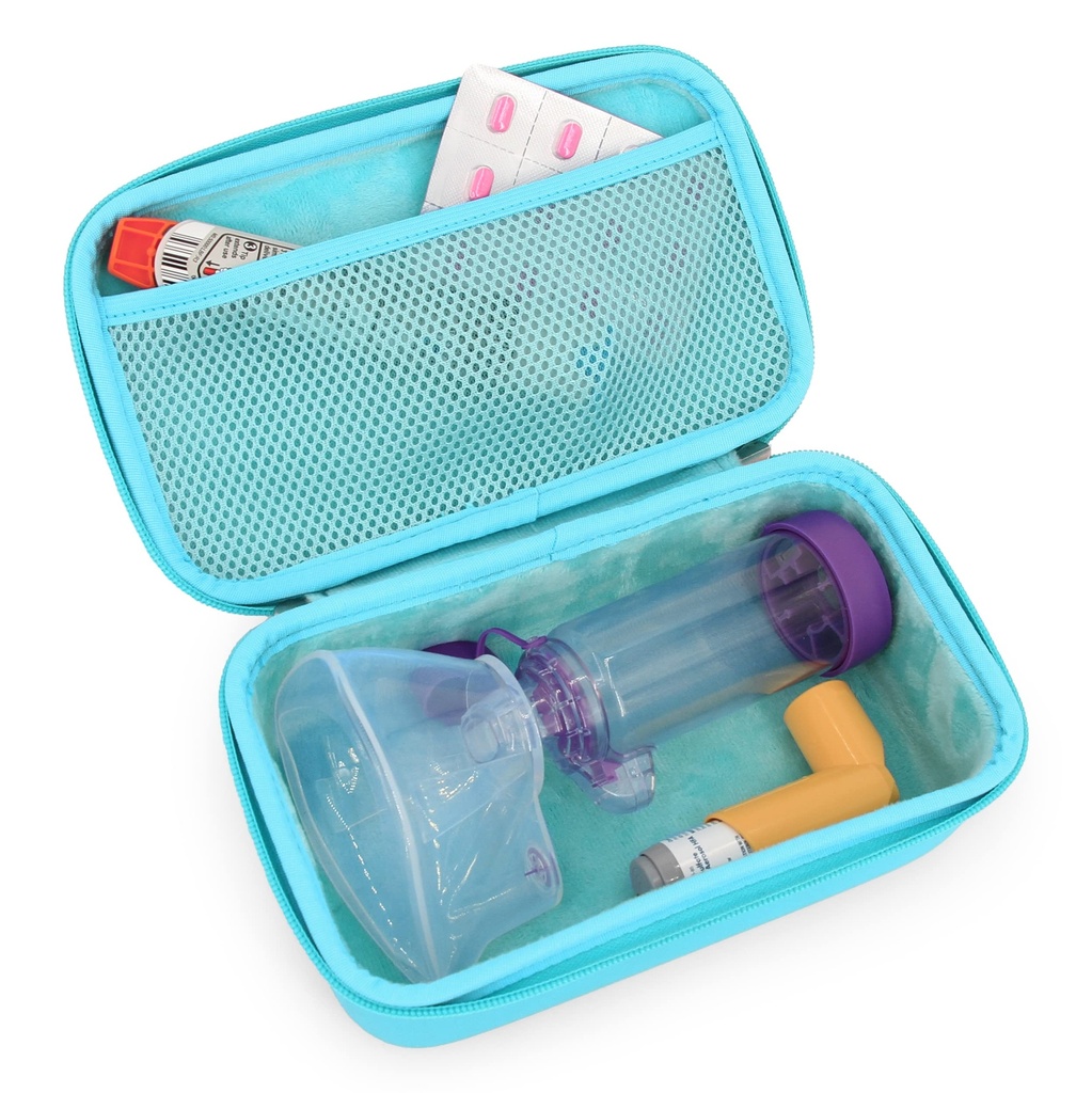 CASEMATIX Astma inhalaatori ümbris reisimiseks Fits Astma Inhalaatori vahesein koos maskiga, inhalaatori hoidja ja lisatarvikutega, mida kasutatakse inhalaatoriga, hõlmab ainult türkiisi astma juhtumit