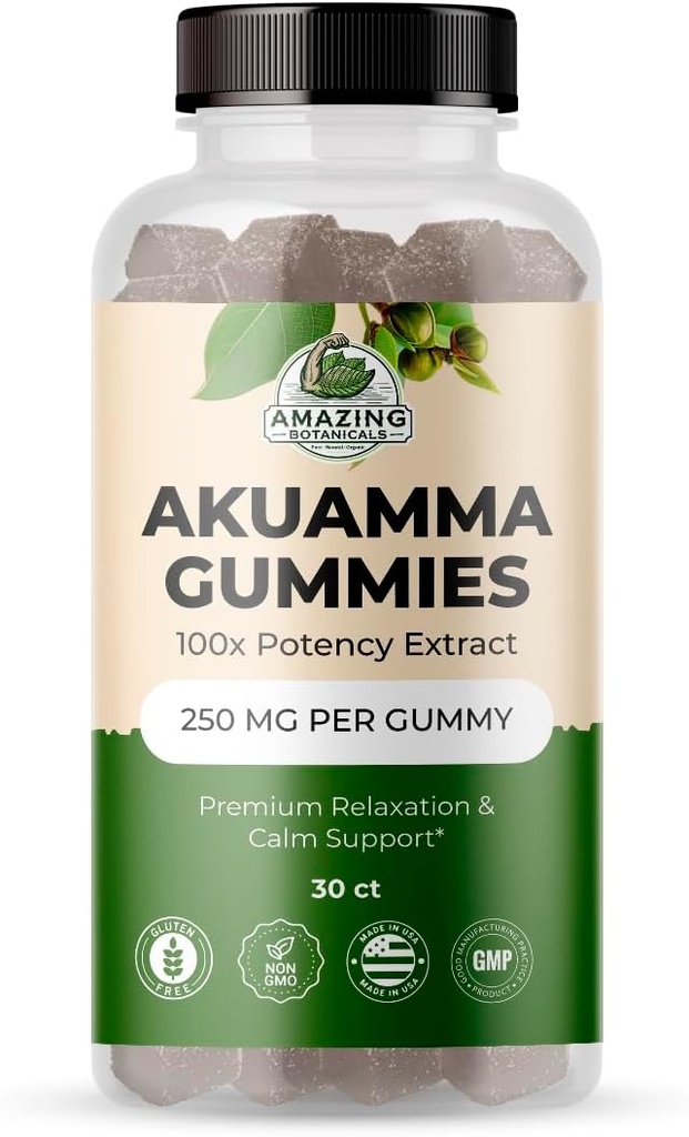 Amazing Botanicals Akuamma Gummies - kõrge potentsi igapäevane heaolu Gummy, Vegan, Non-GMO, Gluteenivaba Taimne täiendus - 250MG Per Gummy koos loodusliku loodusliku marjamaitsega (30 krahv)