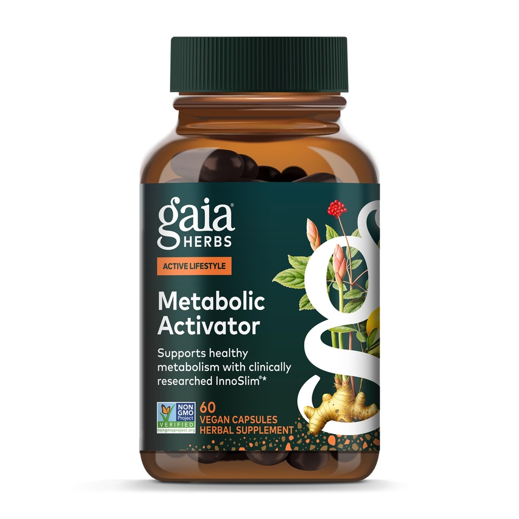 Gaia maitsetaimed Metabolic Activator - Natural Energy Supplement for Metabolism Support - Made with Panax Notoginseng & Astragalus Extract - Free of Dairy, Soy & Gluten - 60 kapslit (60 Servings)