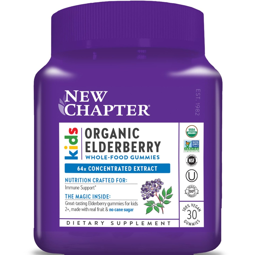Uus peatükk Elderberry Gummies for Kids 2+, USDA Organic,64x Concentrated Pure Elderberry for Immune Support, Great Desting Whole-Food Gummies, Vegan & Non-GMO, 30 ct