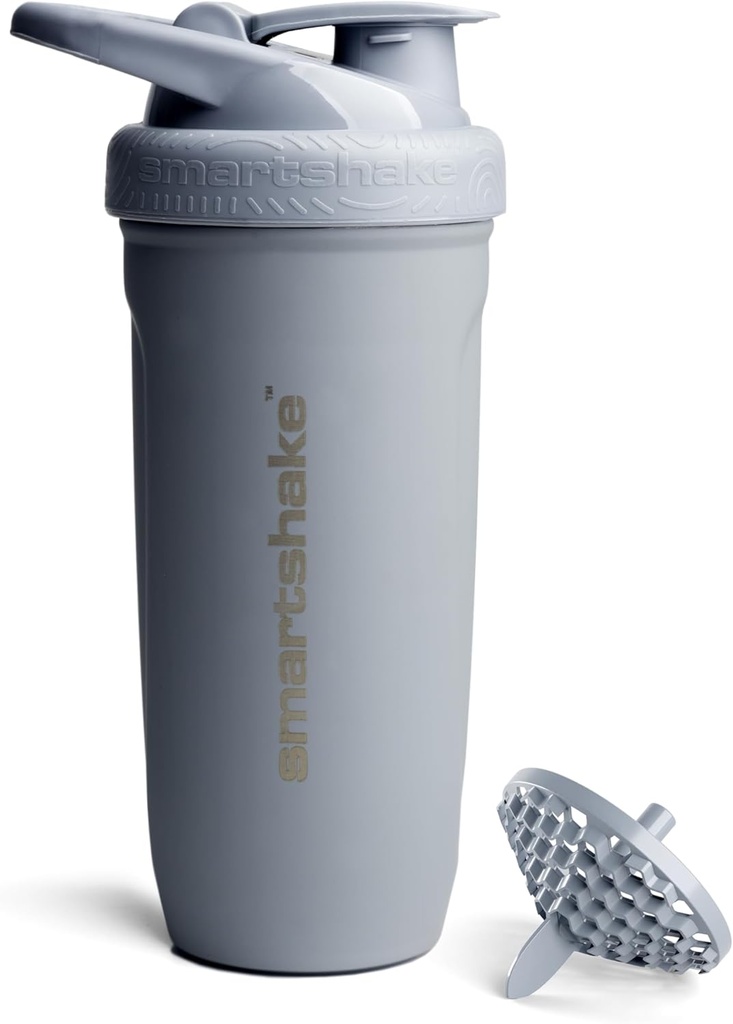Smartshake Reforce Stainless Steel Protein Shaker Pudel 900 ml | 30 oz - Leakproof Screw-on Lid - BPA Free - Non Isolated Bottle - Unisex (Grey)