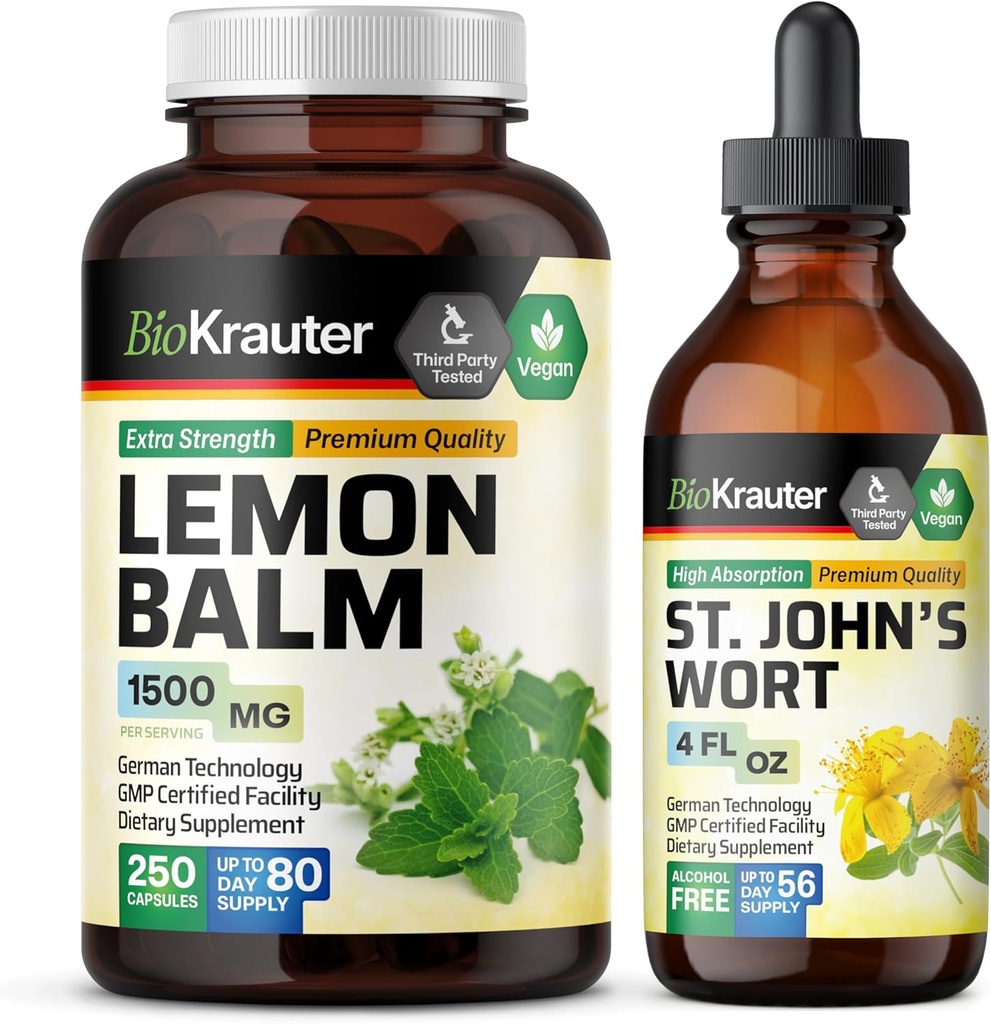 BIO KRAUTER Lemon Balm 250 kapslit & naistepuna tinktuur 4 Fl. Oz .