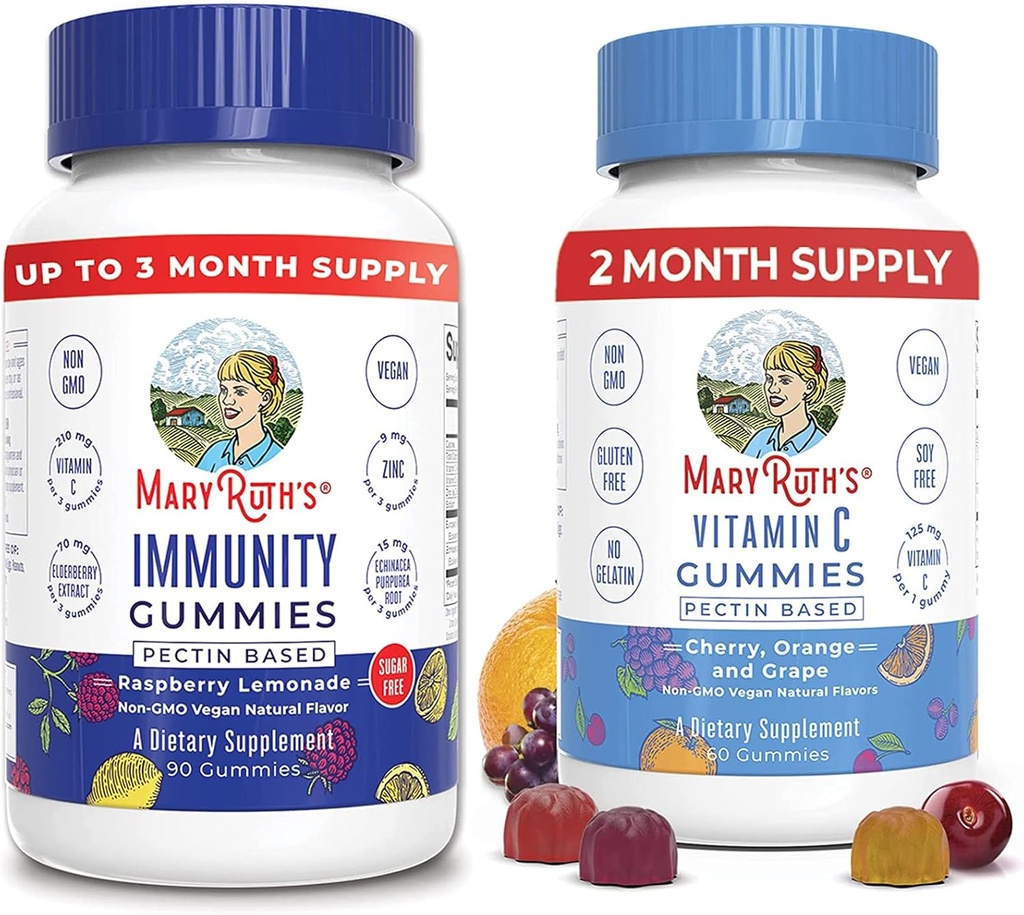 MaryRuth Organics Elderberry Gummies immuunsüsteemi toetamiseks (suhkruvaba) & Vegan C-vitamiini Gummies Bundle | Toetab immuunsüsteemi funktsiooni | Formula toetada üldist tervist täiskasvanutele ja lastele