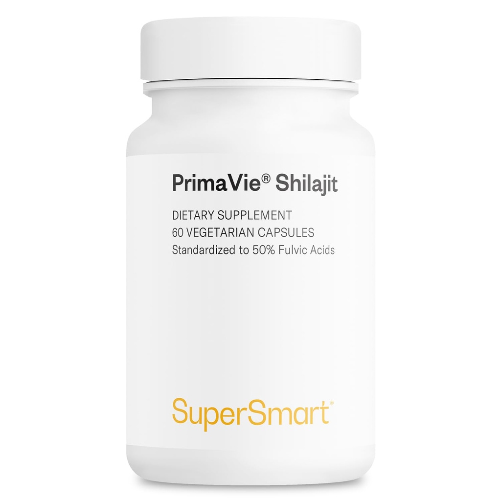 Supersmart - Super Shilajit 500mg päevas (suure tugevusega) - PrimaVie Shilajiti lisand - Himaalaja, puhastatud ja orgaaniline Shilajit | Mitte-GMO & Gluteenivaba - 60 taimset kapslit