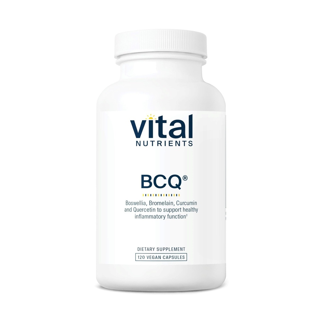 Vital Nutrients BCQ | Vegan Boswellia, Bromelain, Curcumin & Quercetin Supplement | Joint Support Supplement | Toetab Sinus & Seedetrakti Tervis | Gluteen, Piimatooted, Sojavaba | 120 kapslit