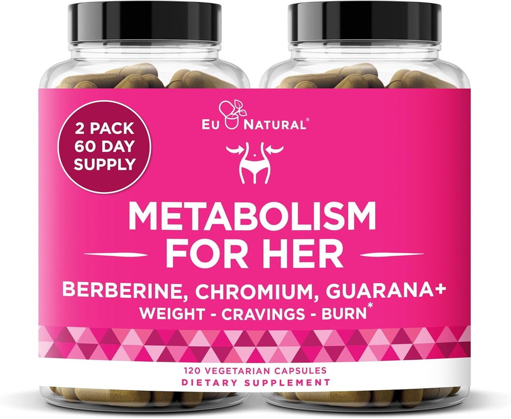 Metabolism tema - isu ja ainevahetuse toetamine naistele - ohjeldada isu, vähendada kalorite tarbimist ja edendada täiskõhutunde - Berberiin, kroompikolinaat ja Guarana - 120 Veg kapslid