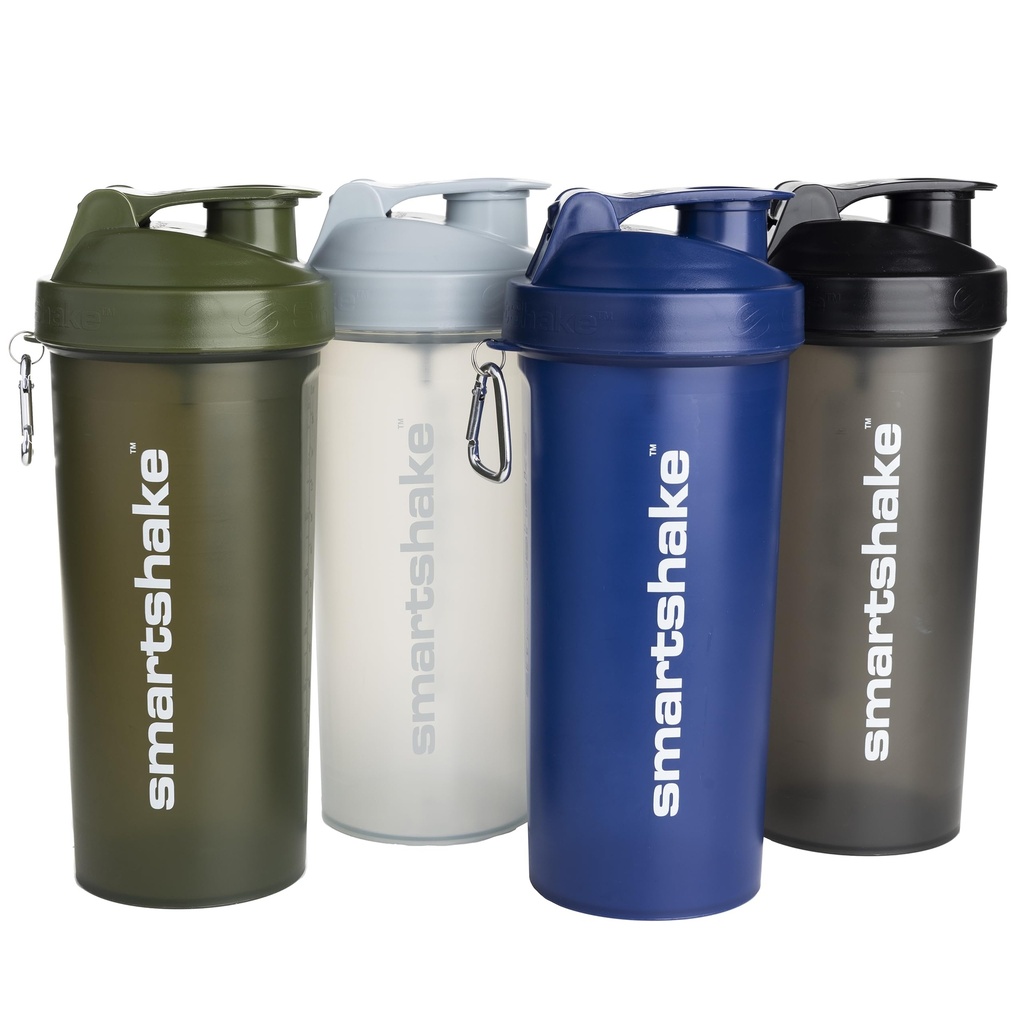 Smartshake Lite 4-Pack Protein Shaker Pudel 1000 ml | 34 oz - Leakproof Screw-on Lid - BPA Free - Unisex - Mist Gray, Army Green, Black, Navy Blue