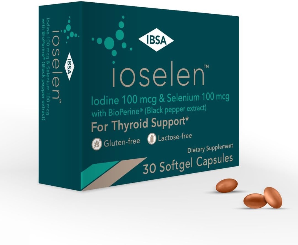 Ioselen - kilpnäärme tugisammas - 100 mcg Selenium, 100 mcg Jood, 5mg BioPerine - 30 Soft-Gel kapslid suurenenud biosaadavus ja imendumine - Gluteenivaba, laktoosivaba, suhkruvaba, mitte-GMO