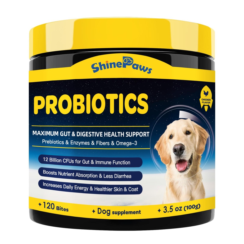 Probiootikumid koertele - koerte probiootikumid seedetrakti tervisele, prebiootikumid, ensüümid, kiudained ja oomega-3 vitamiinidega, et edendada soolestiku tervist, toetada immuunsust, allergiaid ja sügelevat nahka, 120 bitti