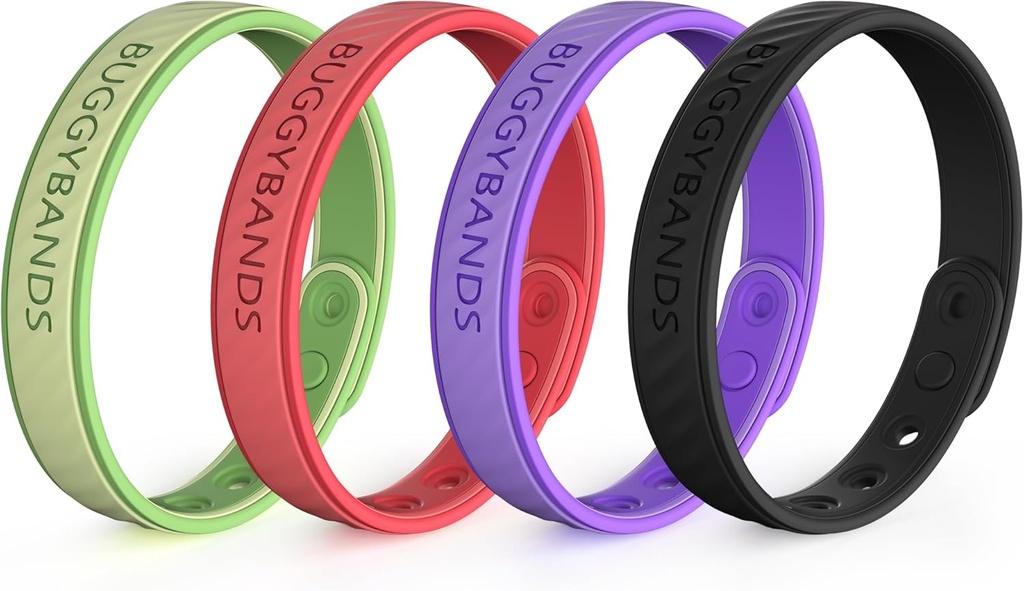 Mosquito Repellent käevõrud, 4 Pack Silicone Mosquito Repellent Bands DEET Free, Natural & Waterproof Bug Wristbands lastele ja täiskasvanutele, Outdoor Traveling Protection (Black & Red & Purple & Green)