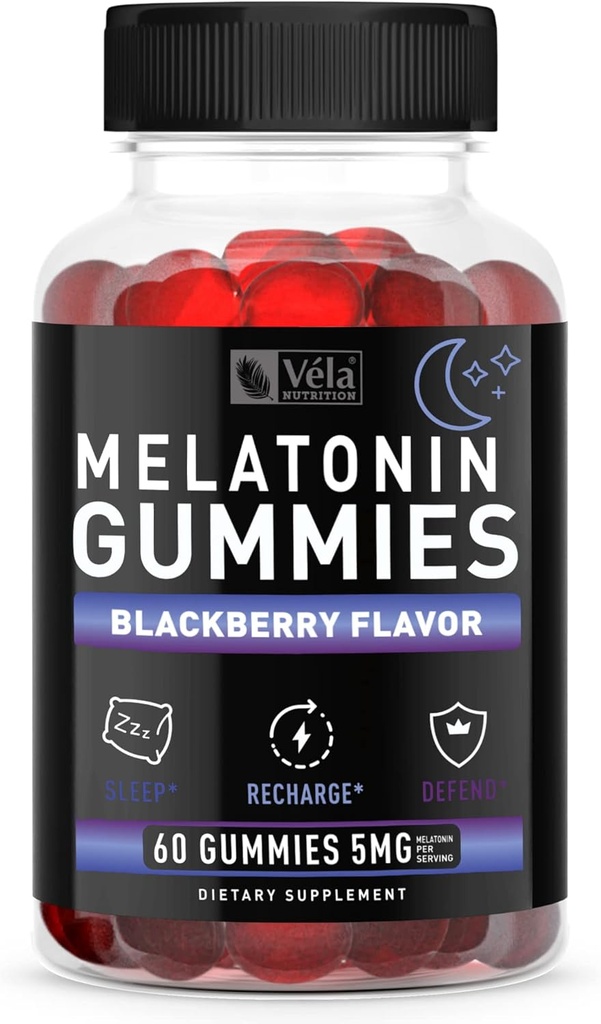 Melatoniin Black Berry Gummies 5mg, öine unetoetus närimistable Supplement | 60 Count