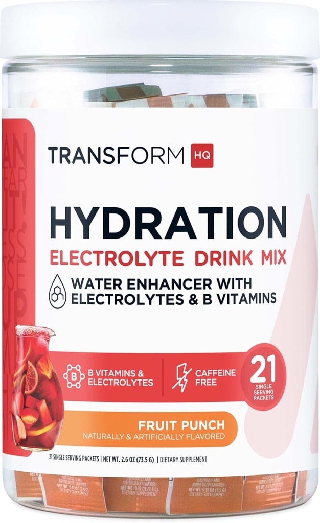 TransformHQ hüdratatsioonijoogi segu (21 ühekordset pakendit, puuviljapunch) - hüdratatsioonilisandi segu vitamiinide ja elektrolüütidega