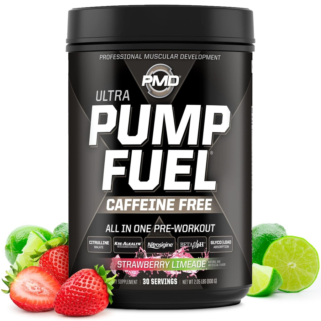 PMD Sport Pump Kütus Ultra Kofeiin Tasuta - Premium Pre Workout Pulber & Lihaspump, Greater Focus, Kestvus & Taastamine, Premium Kreatiin, Arginiin & Beeta Alanine - Maasika Limeade (30 Servings)