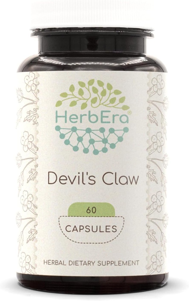 HerbEra Devil's Claw 60 Capsules, 500 mg, Devil's Claw (Harpagophytum Procumbens) Kuivatatud Juur (60 kapslit)