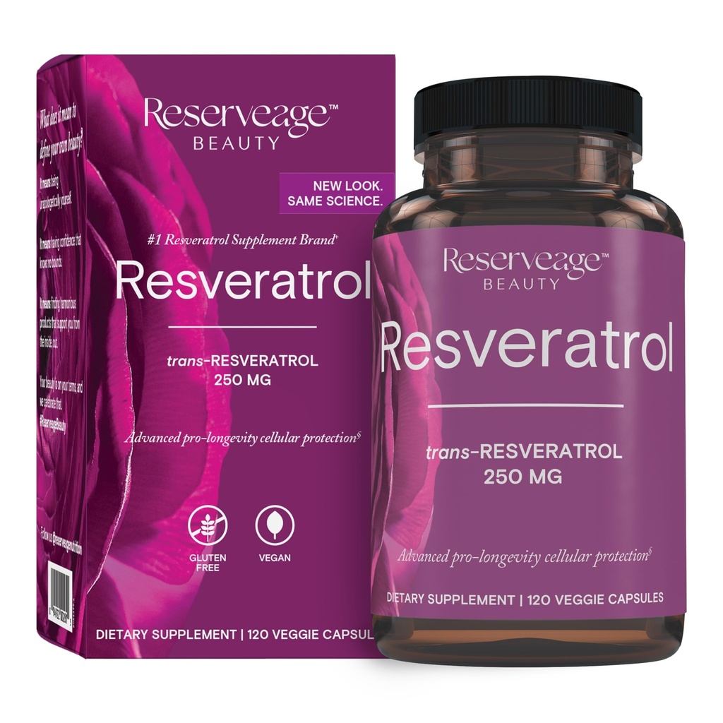 Reserveage Beauty, Resveratrol 250 mg, antioksüdant täiendada südame ja raku tervise, toetab tervisliku vananemise ja immuunsüsteemi, Paleo, Keto, 120 kapslit