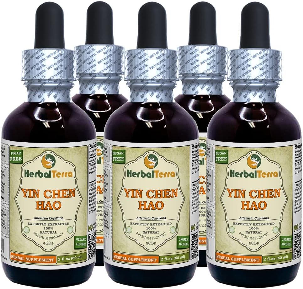 Yin Chen Hao (Artemisia Capillaris) Tinktuur, orgaaniline kuivatatud ürdivedelik ekstrakt (Brändinimetus: HerbalTerra, Proudly Made in USA) 5x2 fl.oz (5x60 ml)