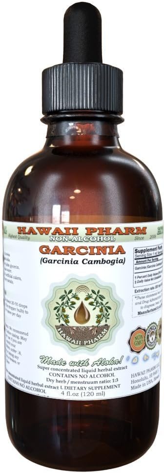 Puhas gartsiinia Alkoholivaba vedelik ekstrakt, orgaaniline gartsiinia (Garcinia cambogia) Kuivatatud puuvilja Glycerite Hawaii Pharm Natural Taimne täiendus 2 fl.oz