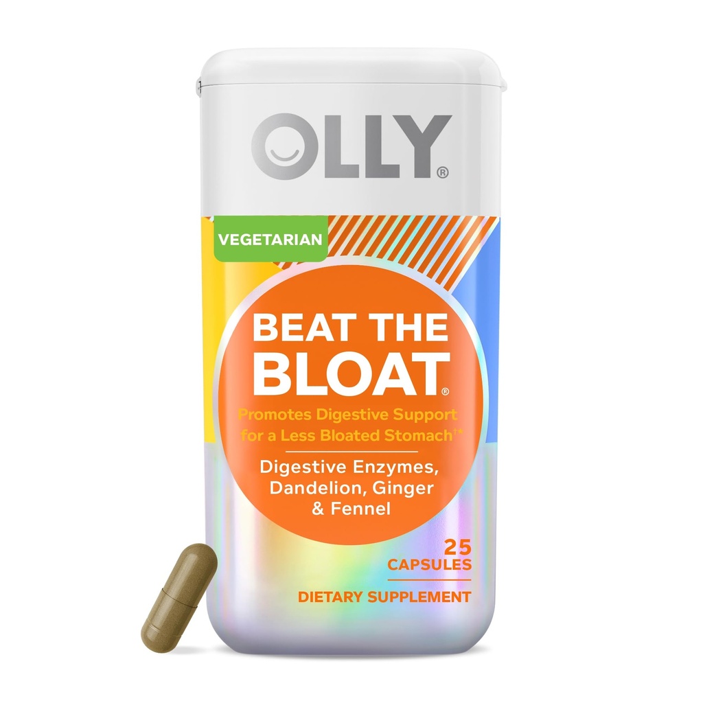 OLLY Beat Bloat kapslid, seedetrakti tugiensüümid, täiendus naistele - 25 loend