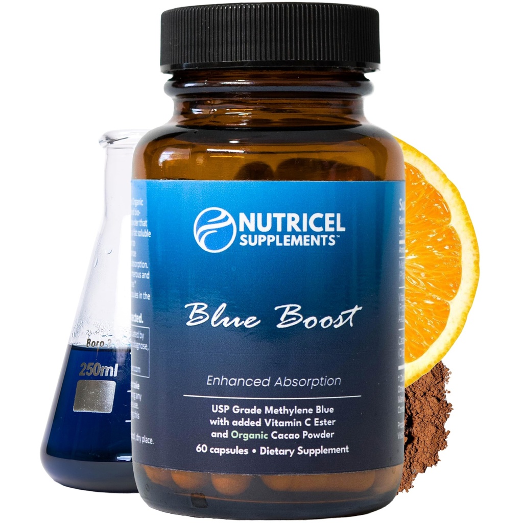 Nutricel Metüleeni sinised kapslid - farmatseutilise klassi täiendus - Usaldusväärne valmistatud Ameerikas Brand - 12mg (USP Reference Compliant) koos C-vitamiini Ester tõhustatud imendumine - Kolmanda osapoole testitud (60ct)