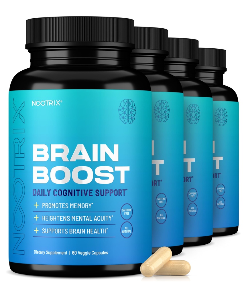Nootrix Brain Boost Nootropic Supplement | Toetab mälu, vaimset keskendumist, kognitiivset tervist ja energiat | Kofeiinivaba, edendab tervislikku meeleolu ja ajufunktsiooni w / Gingko Biloba & DMAE | 240 kapslit