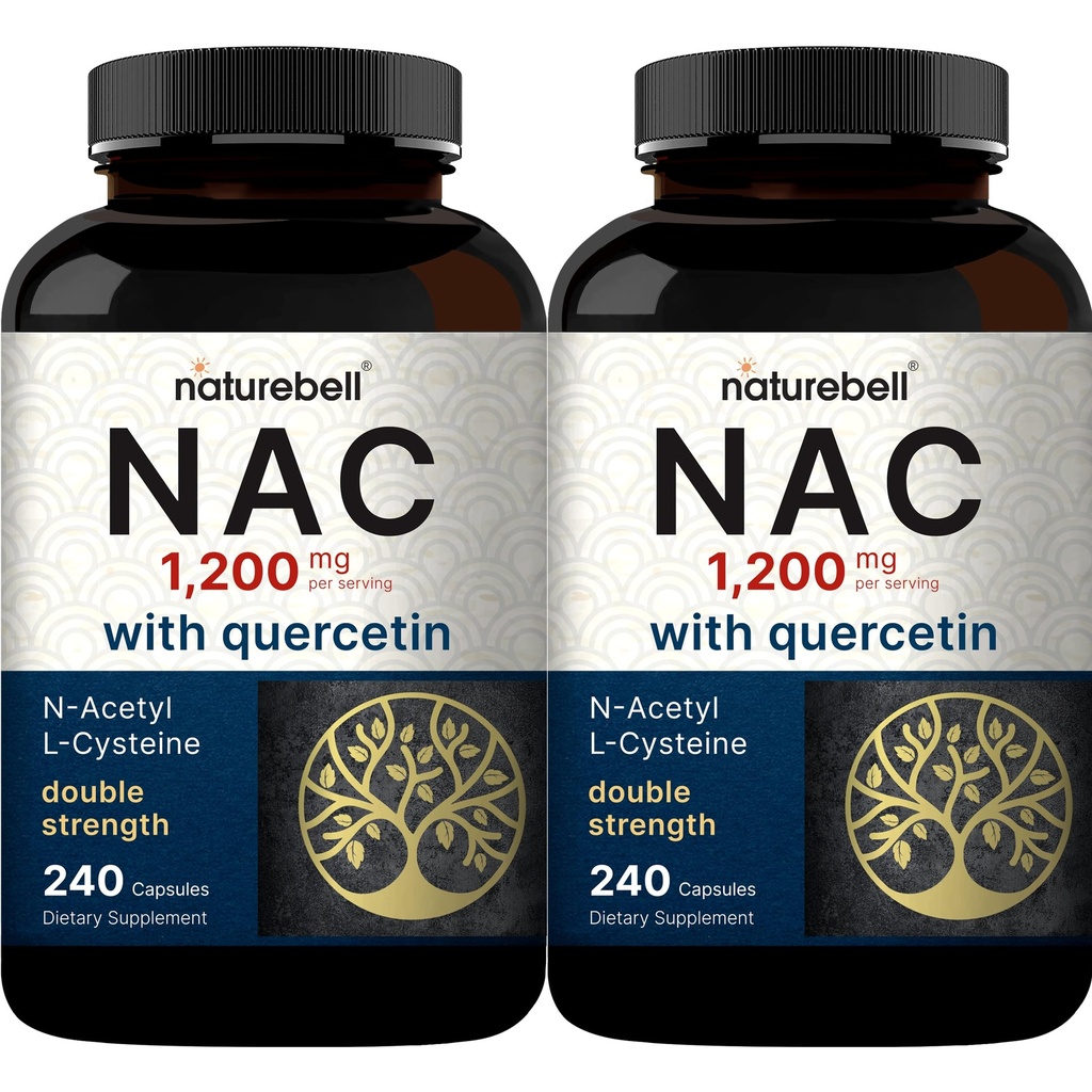 2 Pack NAC Supplement (N-atsetüültsüsteiin) koos kvertsetiin, 1200 mg per Serving, 480 kapslit | Double Strength Antioxidant Support for Immune, Maks, & Lung Health – Non-GMO