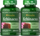 Puritan's Pride Premium Echinacea Natural Whole Herb Supplement 400mg, Dietary Supplement for Health, Immune System Support, 200 Rapid release kapslid, 2 Pack