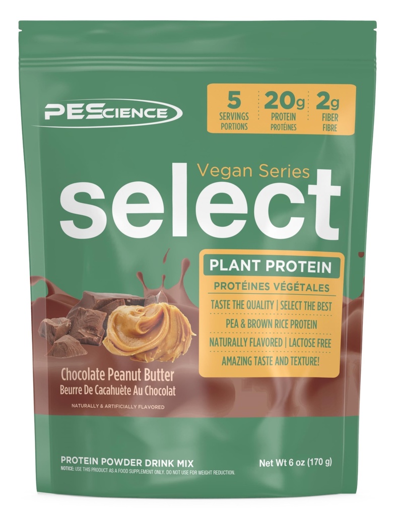 PEScience Select Veganvalgu pulber, taimse valgu pulber, hämmastav maitse, sile tekstuur, herne ja pruun riis segu, piimavaba, laktoosivaba, gluteenivaba - šokolaadi maapähklivõi, 5 serveerimist