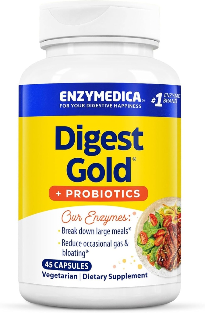 Enzymedica Digest Gold + probiootikumid, 2-in-1 valem soolestiku tervise jaoks, seedetrakti ensüümid ja 1 miljard aktiivset probiootilist kultuuri, 45 krahv
