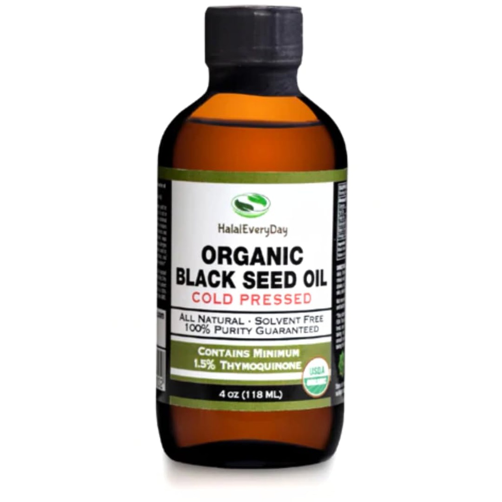 Orgaaniline musta seemne õli - USDA sertifitseeritud külmpressitud klaasi pudel üle 1,5% tümokinoon 3X tugevus Türgi must köömen Nigella Sativa Non-GMO 100% puhas mustseemneõli (4oz klaaspudel)