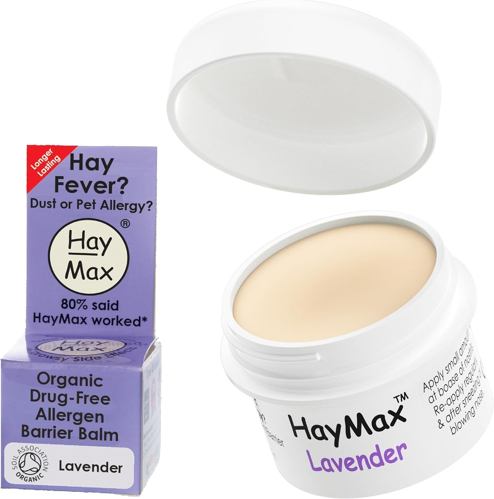 HayMax Allergen Barrier Balm - Lavender 0.17 fl oz - Organic, Natural & Non-Drowsy Hay Fever & Allergy Relief Balm - Blocks Pollen & Other Allergen Particles - Great for Adults, Kids & Pregnant Women