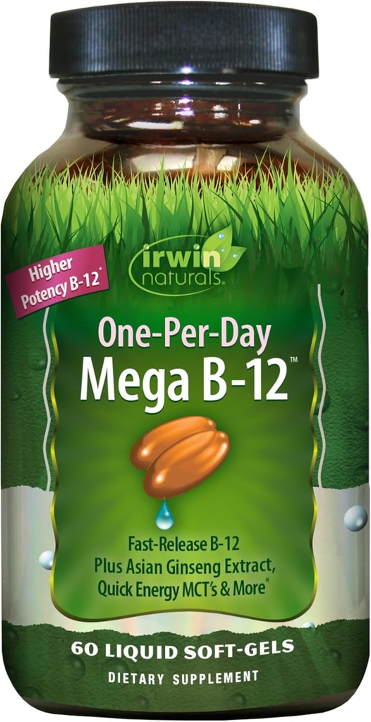 Irwin Naturals Mega B-kompleks - 60 vedelat Softgels - B-vitamiini kompleks vitamiin B12, folaat B9, biotiin B7, B1, B2, B3, B5, B6 ja kiire energia MCT