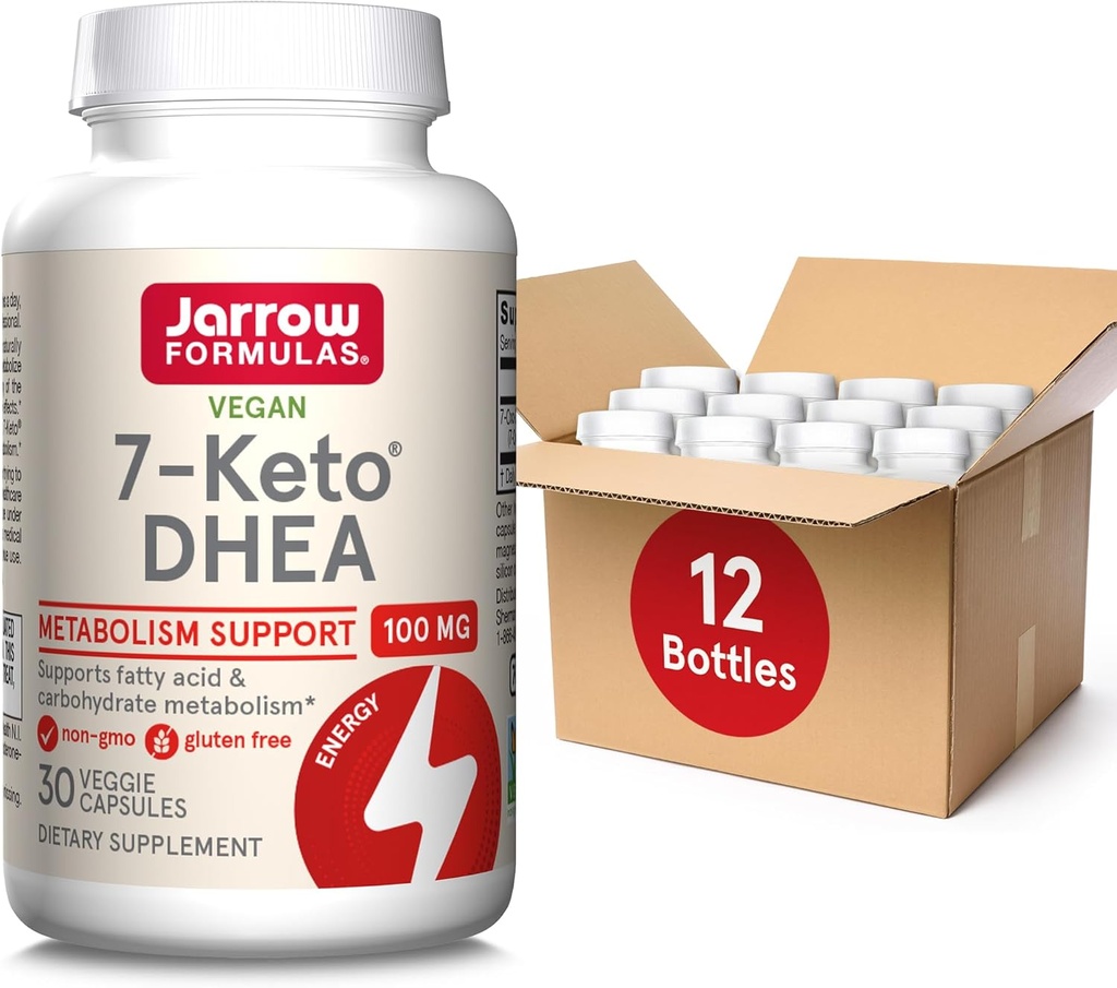 Jarrow valemid 7-keto DHEA 100 mg, toidulisand rasvhapete ja süsivesikute metabolismi toetuseks, 30 Veggie kapslit, 15-30 päeva pakkumine, pakend 12