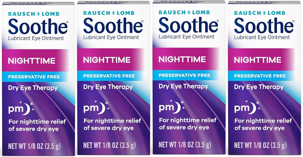Soothe silma salv Bausch & Lomb, määrdeaine leevendus kuivadele silmadele, niisutav ja lohutav öine kuiva silma ravi, sobib tundlikele silmadele, säilitusaine tasuta, 3,5 g - 4 pakend