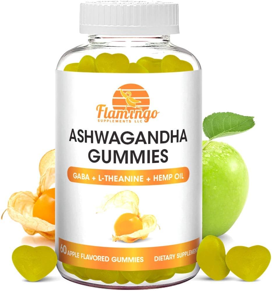 Ashwagandha Gummies koos L-Theanine, GABA ja kanepiga - looduslikult maitsestatud, Vegan Ashwagandha Supplement Root Extract, L Theanine Gummy, Stress Gummy, Mood Gummy, kortisoolijuht - 60 krahv