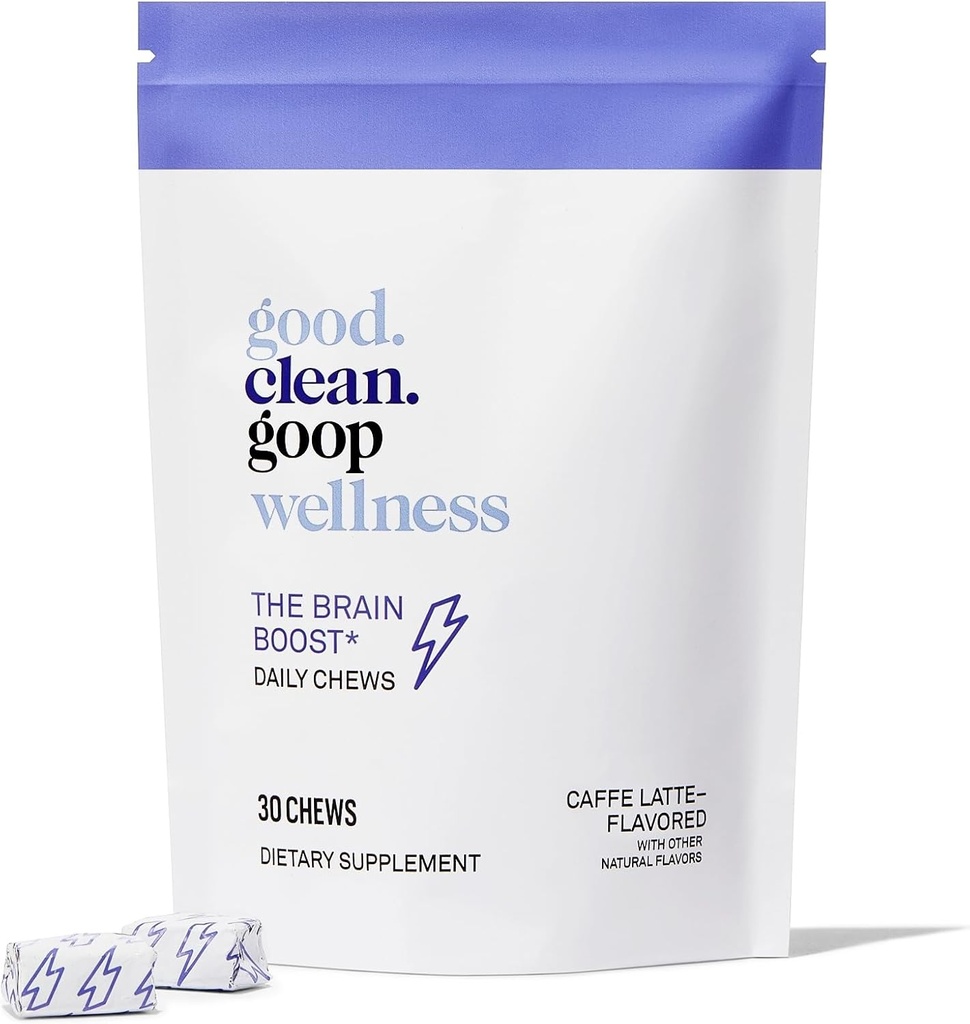 good.clean.goop wellness The Brain Boost Daily Chews | Dietary Supplement for Energy and Focus | L-theanine & Kofeiin | Caffe Latte Maitsestatud | Brain Booster with Nootropics | Pack of 30 Chews | Vegan