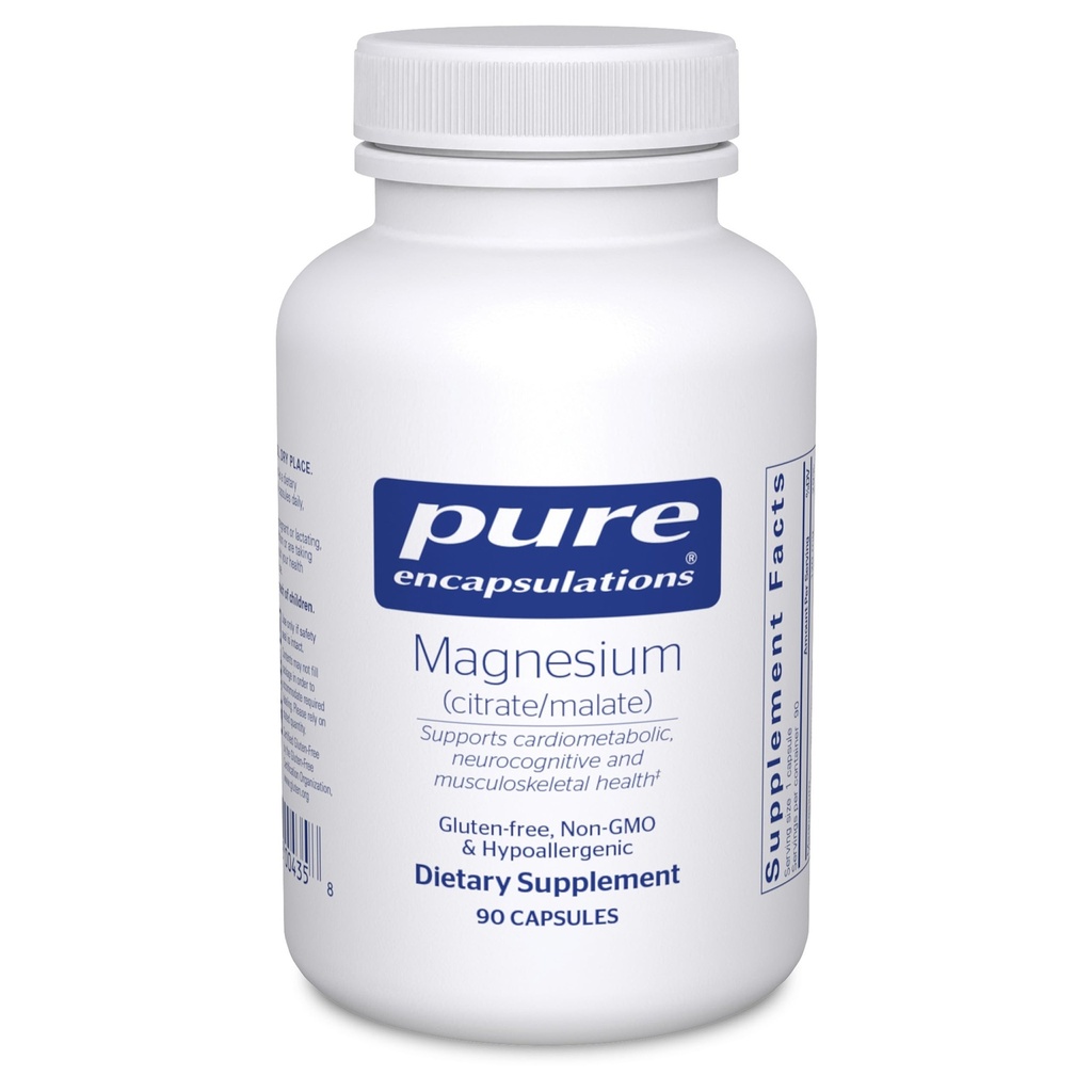 Puhas kapseldamine Magneesium (tsitraat / malaat) - magneesiumi lisand toitainete kasutamise, energia, luude ja südame tervise toetamiseks * - magneesiumtsitraadi ja malaadiga - 90 kapslit