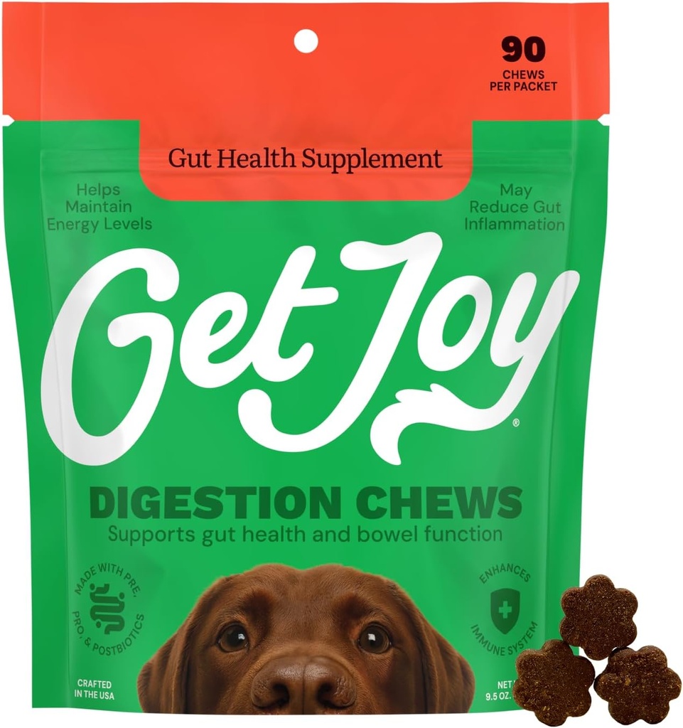 Get Joy Digestion Chews, Soolestiku Tervise Toidulisandid Koertele, Vet Soovitatav Pehme Igapäevane Seedetrakti Tervis Ja Immuunsüsteemi Tugi Prebiootikumid, Probiootikumid Ja Postbiootikumid, Made in USA, 90 Count